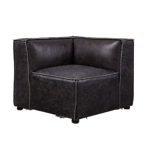Birdie 34 in. Straight Arm 1- piece Leather L-Shaped Sectional Sofa in. Antique Slate Top Grain Leather