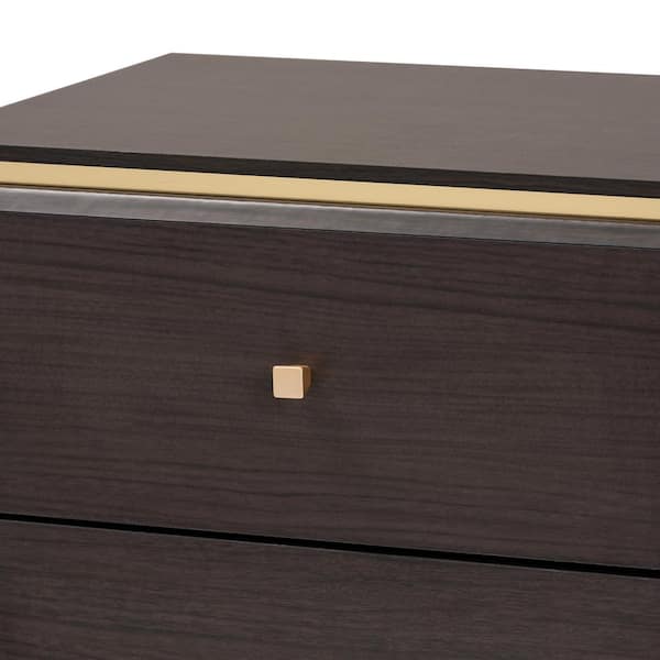 Baxton Studio Cormac 2 Drawer Dark Brown and Gold Nightstand 18.5