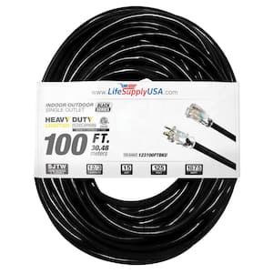 100 ft. 12-Gauge/3 Conductors SJTW Indoor/Outdoor Extension Cord with Lighted End Black (1-Pack)