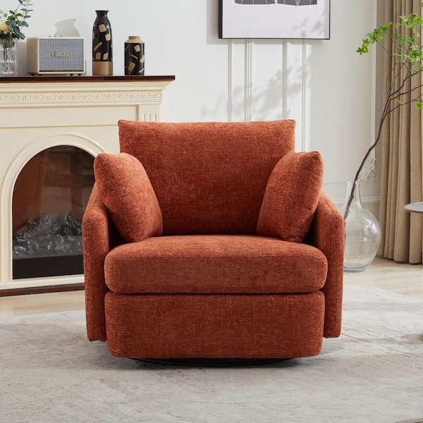 42.2 in.W Terracotta Swivel Accent Barrel Chair and Half Swivel Sofa With 3 Pillows For Bedroom Living Room