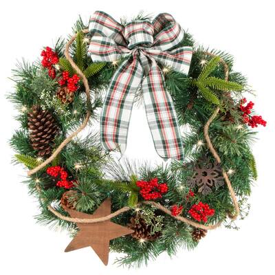30 in. Mixed Pine LED Pre-Lit Wreath with Timer