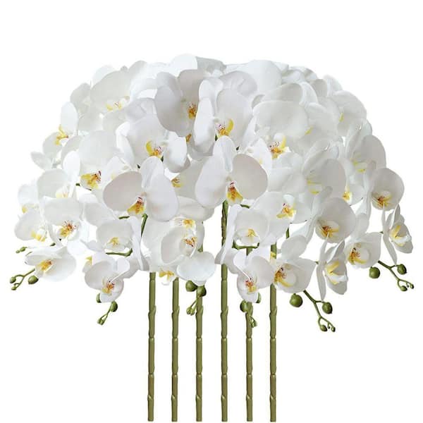 Indoor Home Decoration 6-Piece 32 in. H x 6 in. W Ivory White Artificial Phalaenopsis