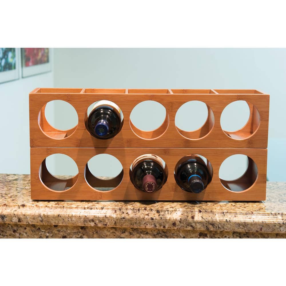 Lipper Bamboo Stackable 5-Bottle Wine Rack, Brown