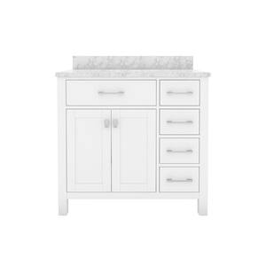 STYLE1 36 in. W x 22 in. D x 35 in. H Single Sink Freestanding Bath Vanity in White with Carrara White Marble Top