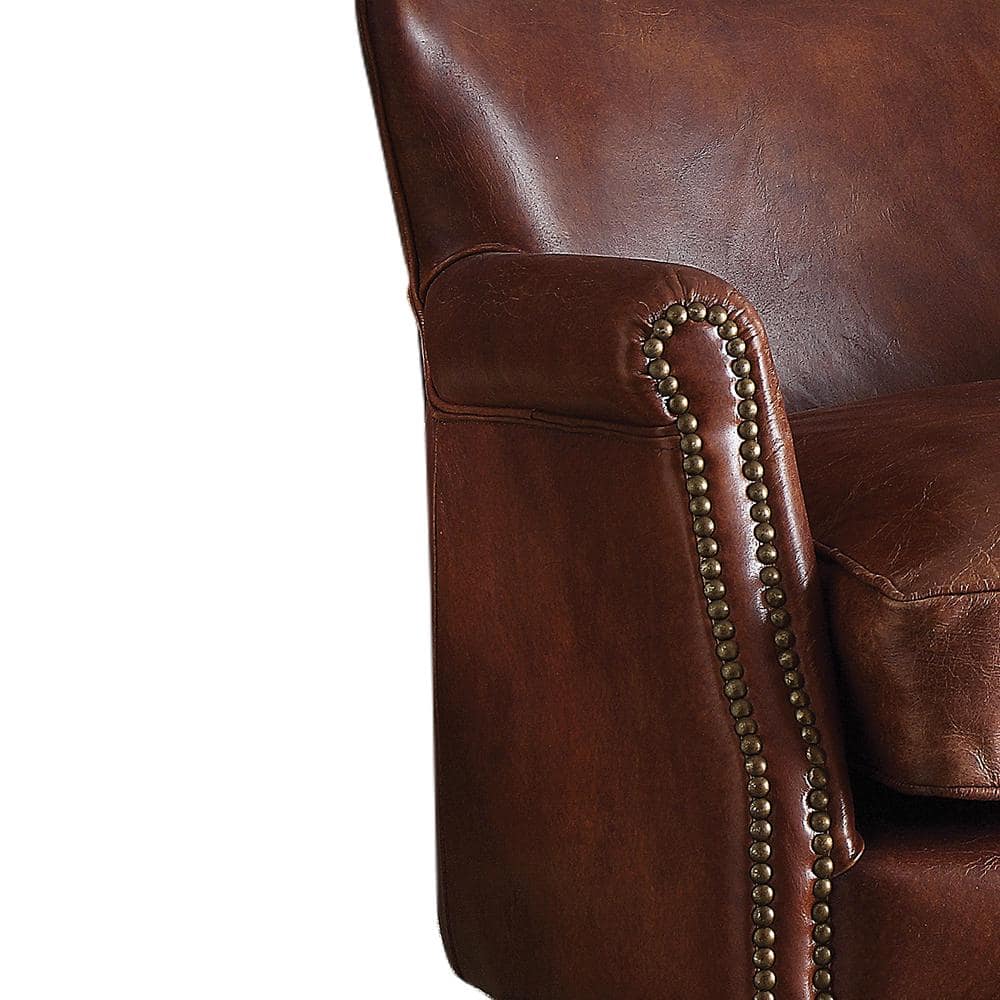 Leeds Vintage Dark Brown Leather Chaise with Wooden Legs