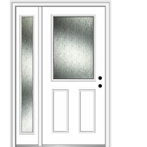 53 in. x 81.75 in. Left-Hand Inswing 1/2 Lite Rain Glass 2-Panel Primed Prehung Front Door on 4-9/16 in. Frame