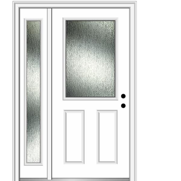 MMI Door 51 in. x 81.75 in. Left-Hand Inswing 1/2 Lite Rain Glass 2-Panel Primed Prehung Front Door on 6-9/16 in. Frame