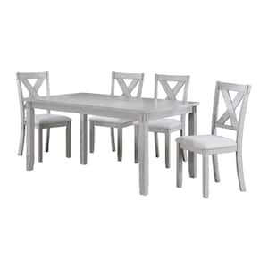5-Piece Rectangle Gray Wood Top Dining Room Set (Seats 4)