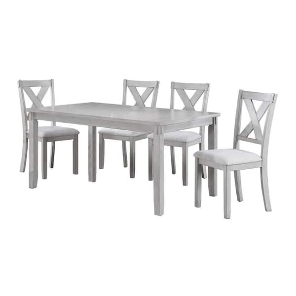 Benjara 5-Piece Rectangle Gray Wood Top Dining Table and Chair Set (Seats 4)