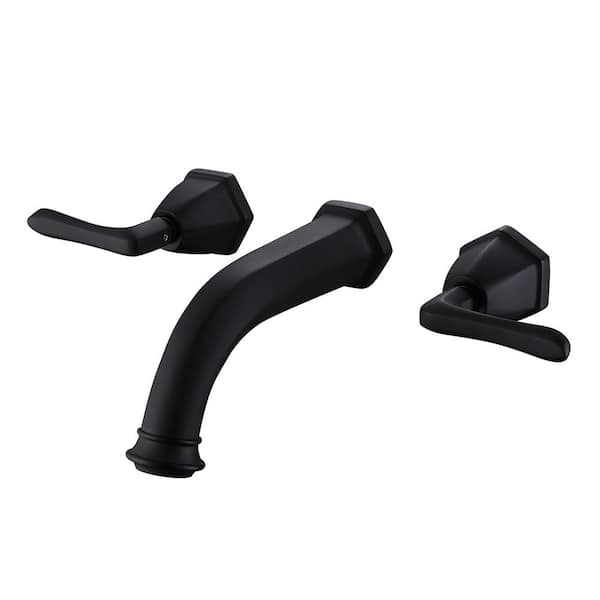 Unbranded Double Handle Wall Mount Bathroom Faucet in Matte Black