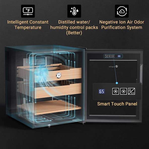 KingChii 15.74 in. W x 21.6 in. H 48L Black Metal Cigar Cooler