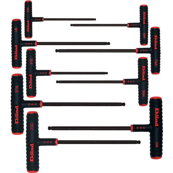Eklind Power-T Handle Ball-Hex Key Allen Wrench- 9-Pieces Set SAE Inch Sizes 5/64 in. - 1/4 in. - 9 in.