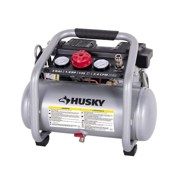 Husky 2 Gal. 135 PSI Portable Electric Oil-Free Quiet Jobsite Air Compressor with Dual Pressure Gauges and 1-Quick Coupler