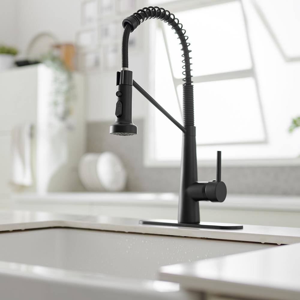 Matte Black Single-Handle Pull-Down Sprayer High Arc Kitchen Faucet