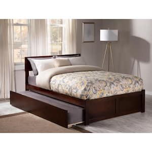 Orlando Walnut Full Platform Bed with Flat Panel Foot Board and Twin Size Urban Trundle Bed