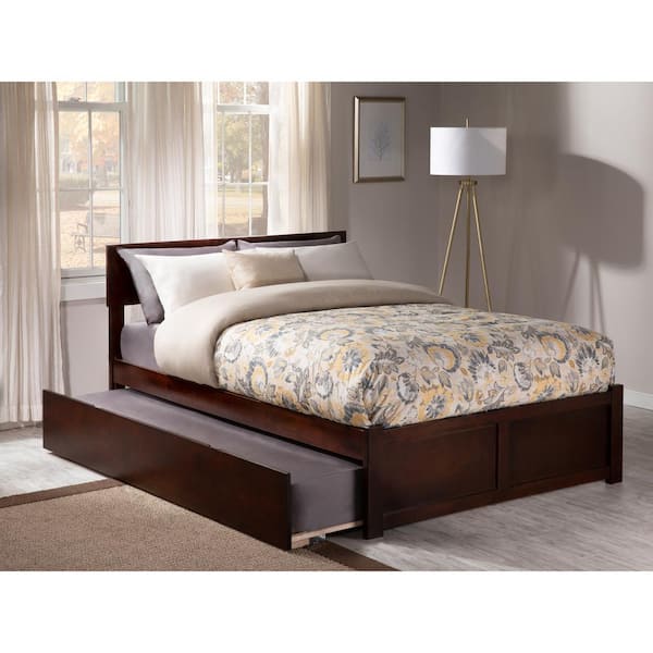 AFI Orlando Walnut Full Platform Bed with Flat Panel Foot Board and Twin Size Urban Trundle Bed