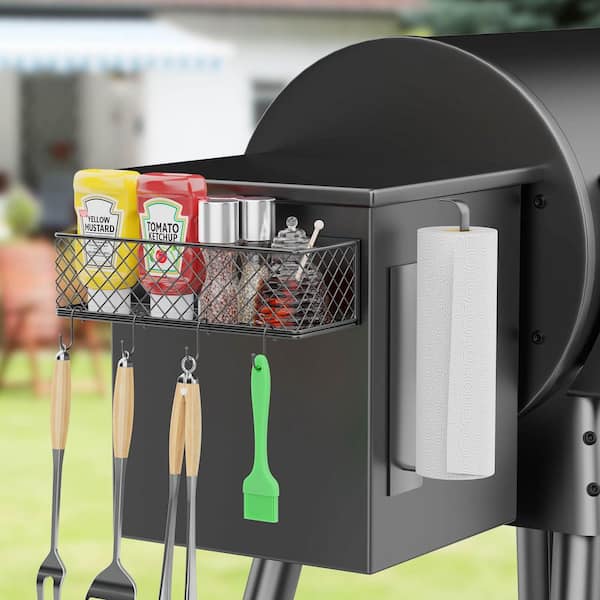 Magnetic Mount Black Powder-Coated Grill Caddy with Paper Towel Holder Smoker Accessory 1 Pack