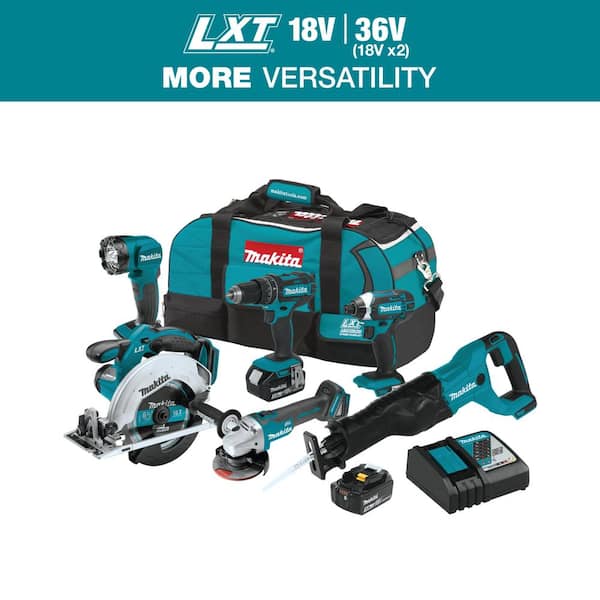 Makita 18V LXT Lithium-Ion Cordless Combo Kit (6-Piece) with (2) Battery (3.0Ah), Rapid Charger and Tool Bag