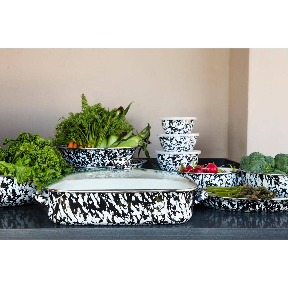 Black and White Swirl Non-Stick Rectangular Lasagna Pan with Lid