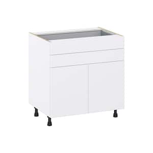 Fairhope Bright White Slab Assembled Base Kitchen Cabinet with Two 5 in. Drawers (33 in. W X 34.5 in. H X 24 in. D)