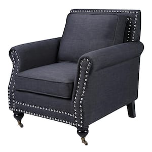 Zavey Charcoal Fabric Arm Chair with Casters