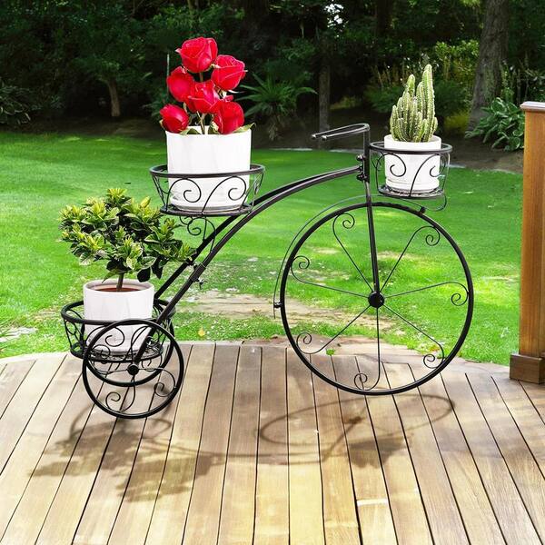 9.5 in. x 20.5 in. x 10 in. Indoor/Outdoor Black Metal Tricycle