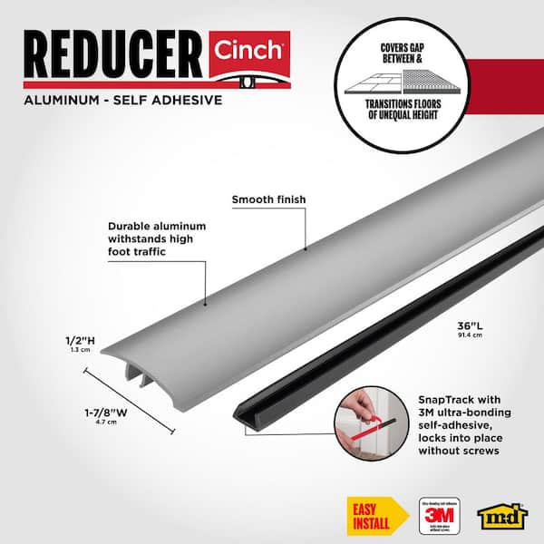 Cinch Warm Gray 1.875 in. x 36 in. Aluminum Reducer with Snaptrack Carpet Trim