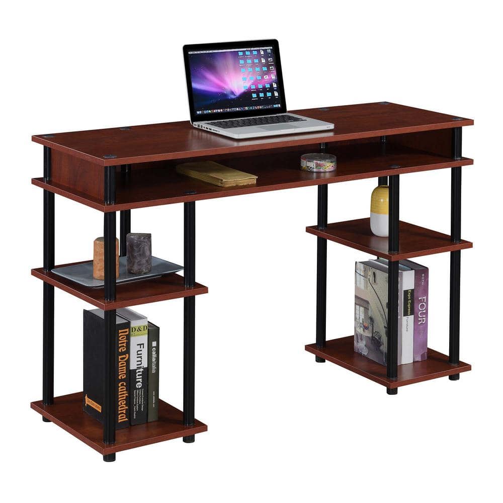 Cherry & Black 48" Modern No-Tools Student Desk with Shelves