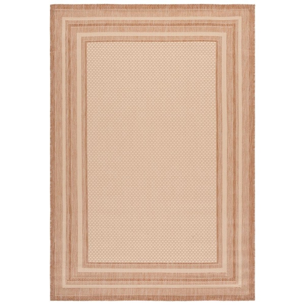 Courtyard 7 ft. x 10 ft. Beige/Dark Beige Solid Color Striped Indoor/Outdoor Area Rug