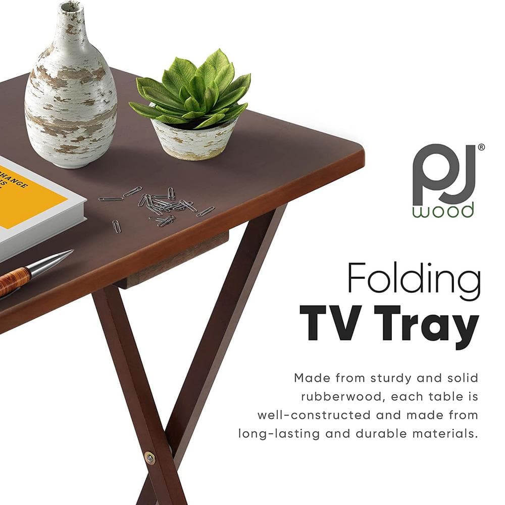 Honey Oak Solid Wood Folding TV Tray Set of 2