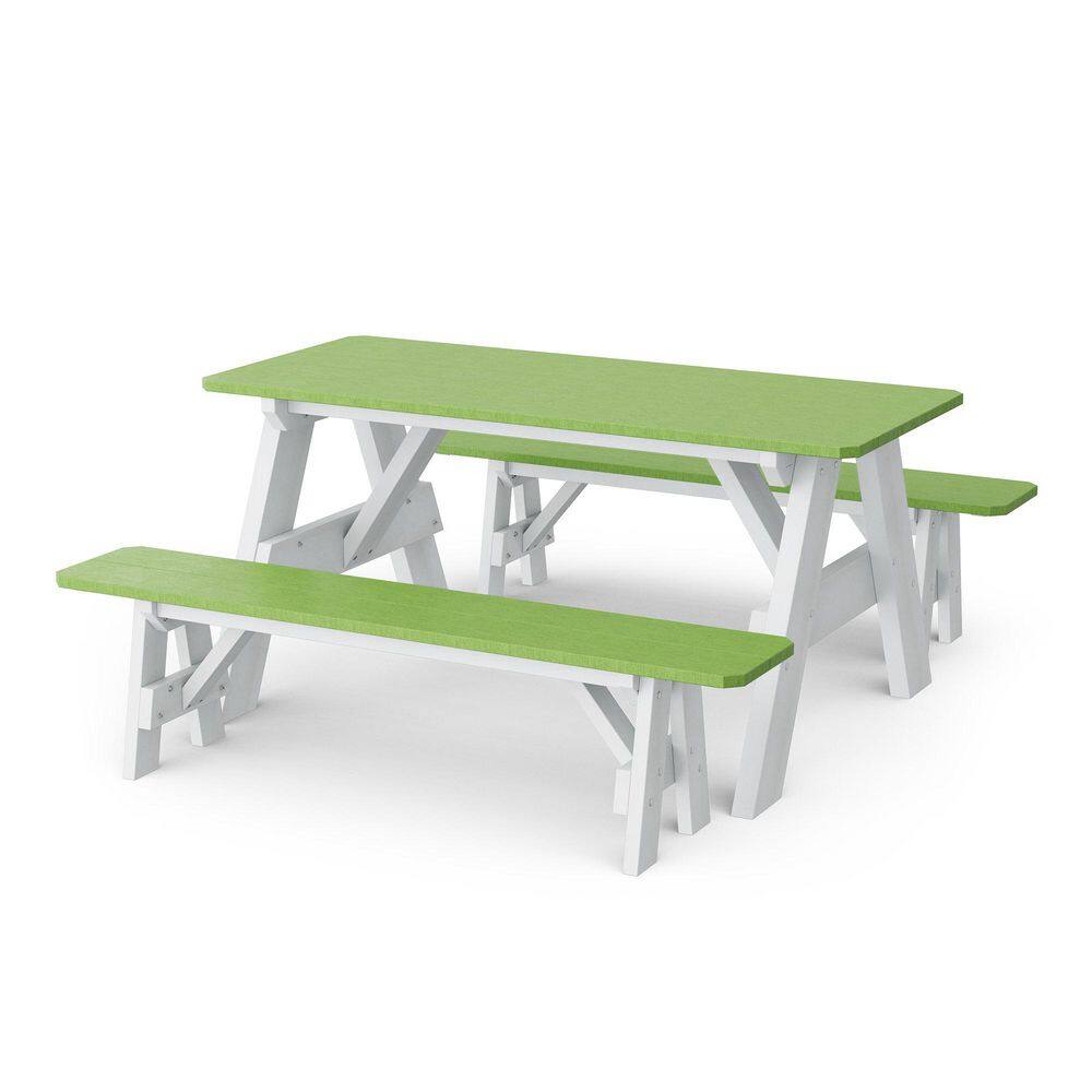 Heritage 72 in. Lime Green and White Rectangle HDPE Plastic Picnic Table with Detached Benches Seats 6 People price history on PriceWatchPro