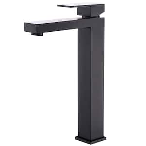 Single Hole Single-Handle Low Arc Waterfall Bathroom Faucet with Supply Lines in Matte Black - Tall