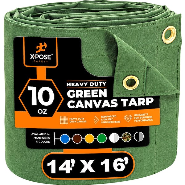 Canvas Heavy Duty 14 ft. W x 16 ft. L Green 10 oz. Tarp