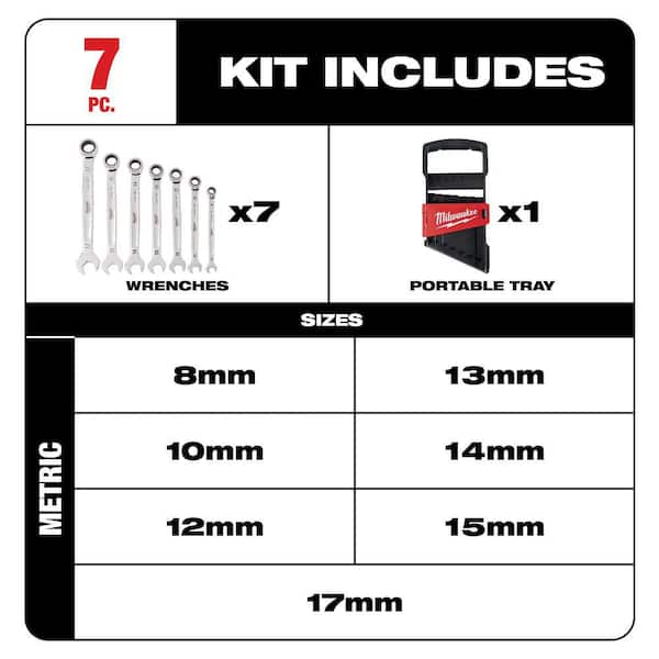 Metric Combination Ratcheting Wrench Mechanics Tool Set (7-Piece)
