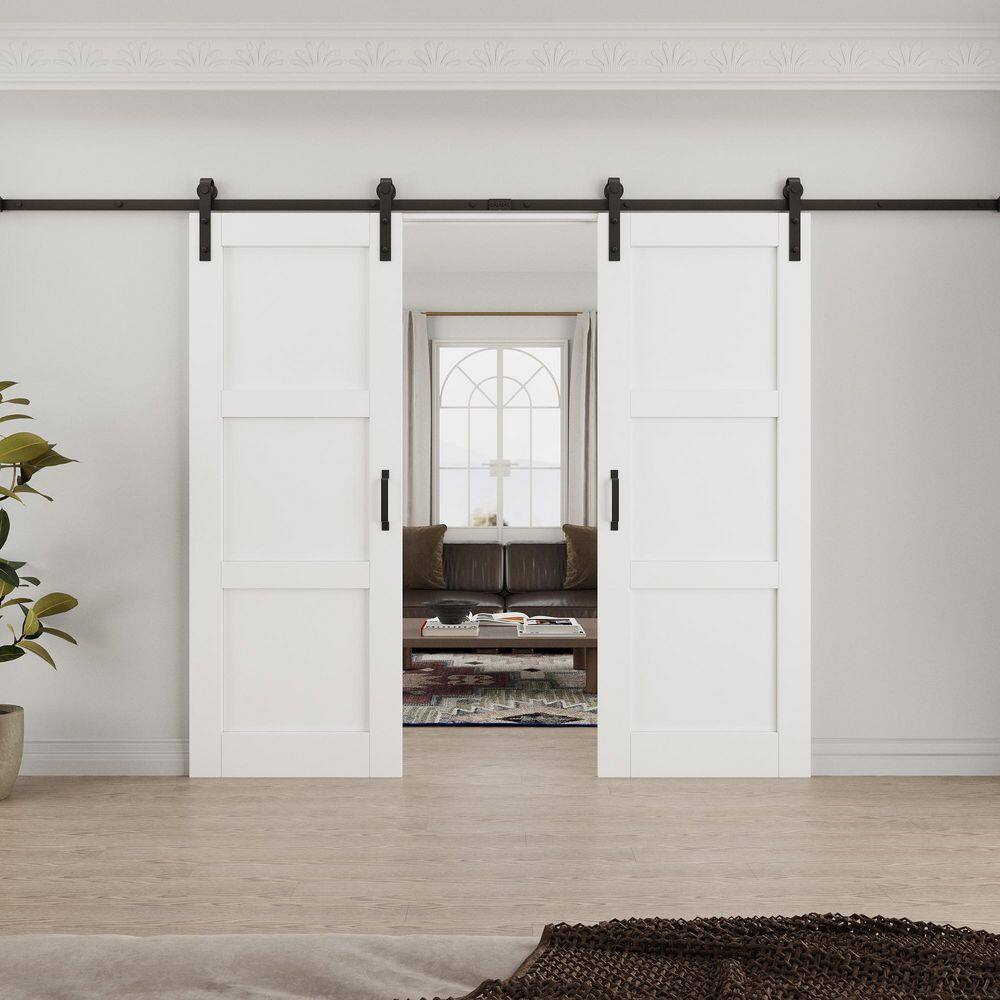 64 in. x 80 in. White Primed 3-Panel Blank Solid Core Composite MDF Wood Sliding Barn Door with Hardware Kit price history on PriceWatchPro