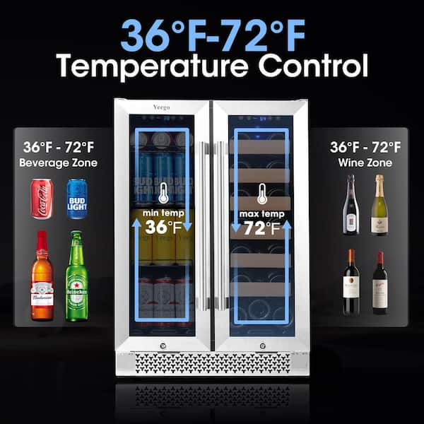 Yeego Single Zone 15 in. 80 (12 oz.) Cans Beverage Cooler Soda Beer Drink Built-in Refrigerator 34-54°F with Safety Lock, Silver