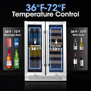 24 in. 20-Bottles Wine and 60-Cans Beverage Cooler Dual Zone Refrigerator Built-In or Freestanding Fridge Frost Free