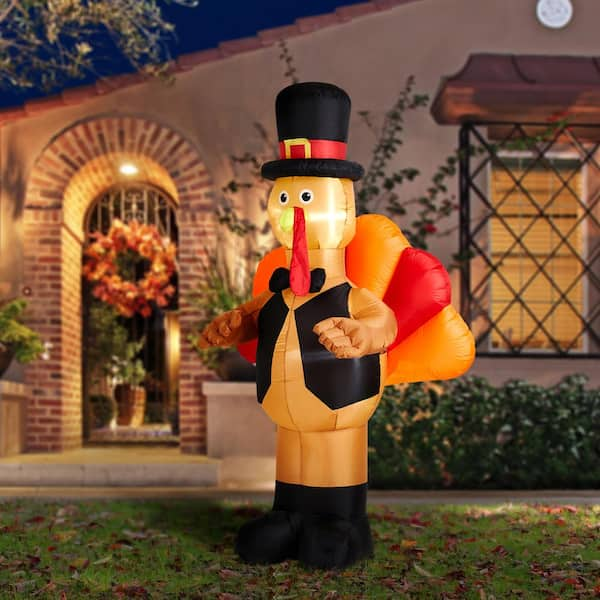 TURNMEON 8 Foot Giant Football Turkey Inflatables Fall Thanksgiving  Decorations Outdoor with LED Lights 8 Stakes 4 Tethers 2 Water Bags Blow Up  Autumn