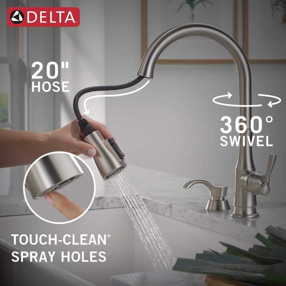 SpotShield Stainless Steel Pull-Down Kitchen Faucet with Soap Dispenser