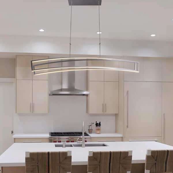Sirius 46 in. 72-Watt Silver ETL Certified Integrated LED Linear Chandelier Height Adjustable Hanging Pendant Light