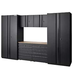 6-Piece Pro Duty Welded Steel Garage Storage System in Black LINE-X Coating (128 in. W x 81 in. H x 24 in. D)