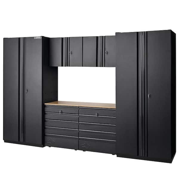 Husky 6-Piece Pro Duty Welded Steel Garage Storage System in Black LINE-X Coating (128 in. W x 81 in. H x 24 in. D)