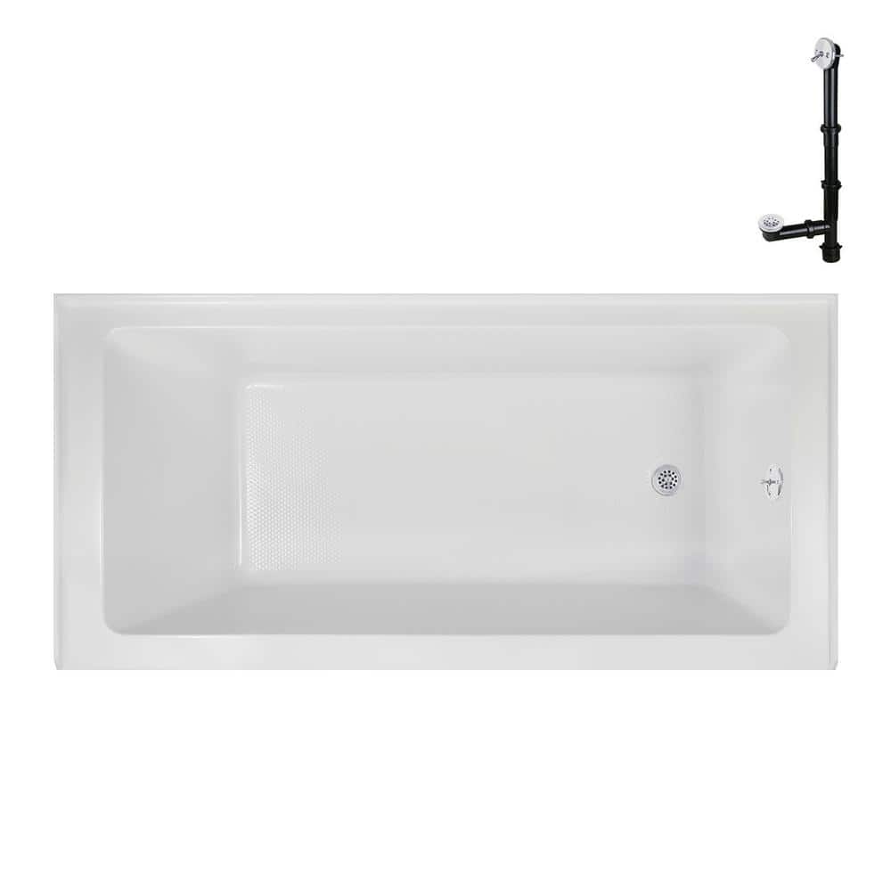 66-Inch Glossy White Acrylic Right-Hand Drain Alcove Bathtub