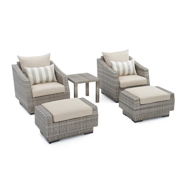RST Brands Cannes 5-Piece Wicker Patio Chat Set with Slate Grey Cushions