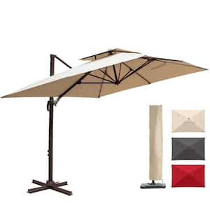 12 ft. x 9 ft. Aluminum Offset Cantilever Adjustable Vertical Tilt Rectangular Patio Umbrella in Beige