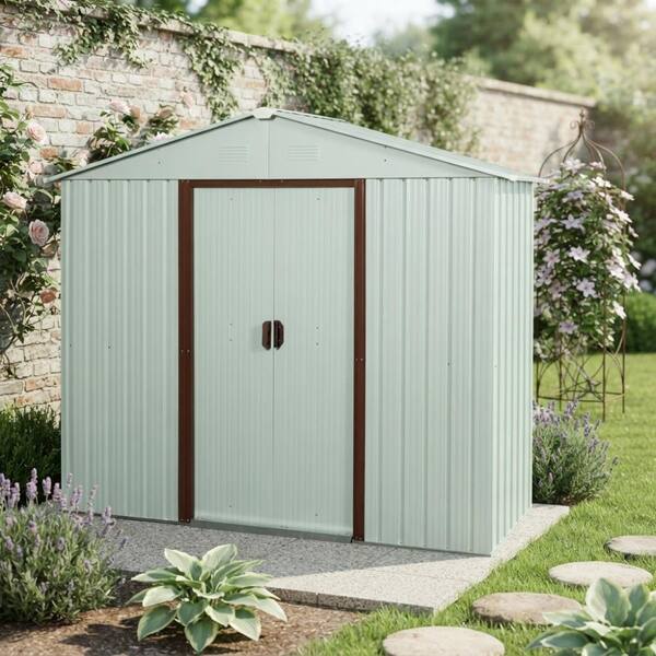 White 8 ft. W x 4 ft. D All-Weather Metal Outdoor Storage Shed with Metal Foundation for Garden Backyard (32 sq. ft.)