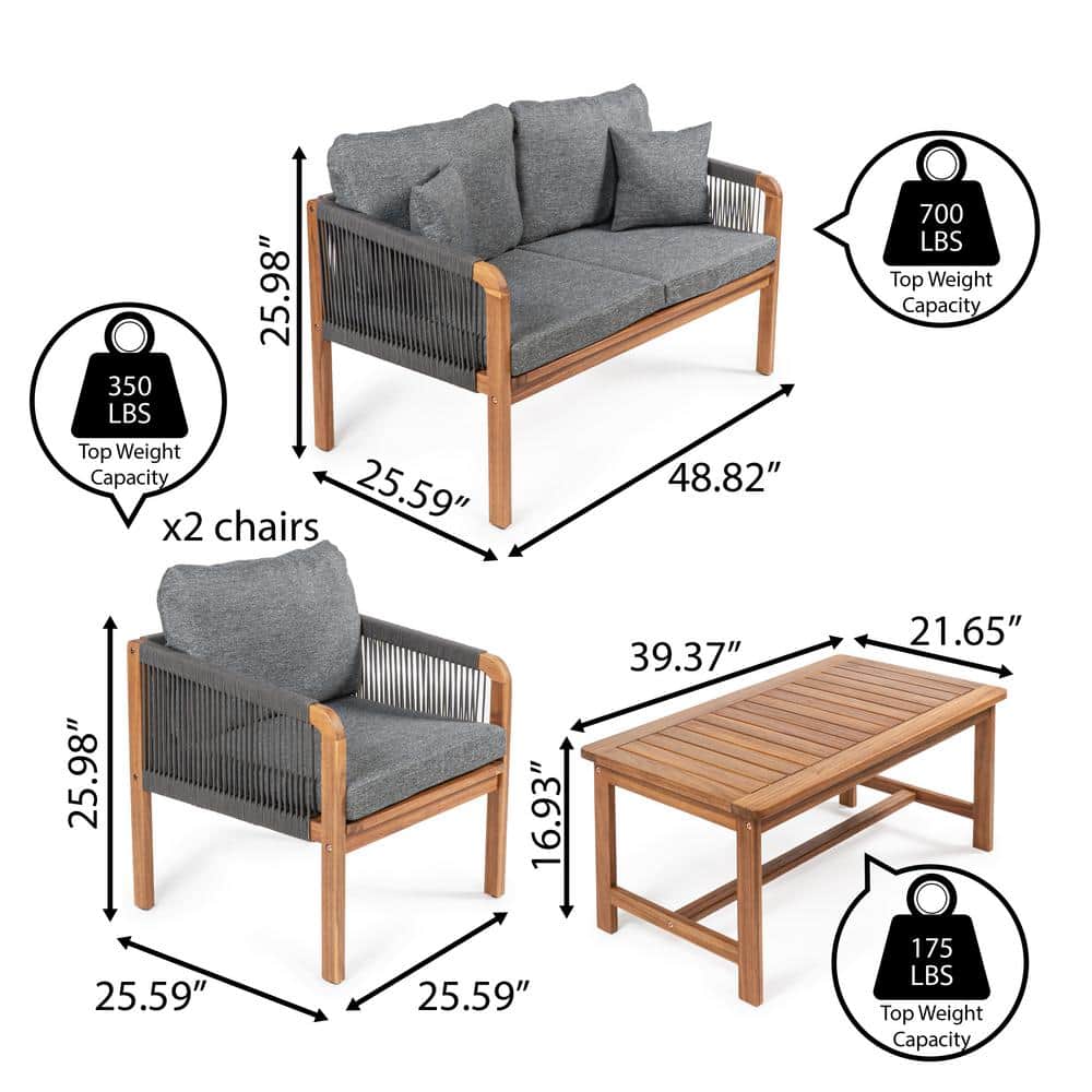 Tavira 4-Piece Gray Acacia Wood Outdoor Patio Set