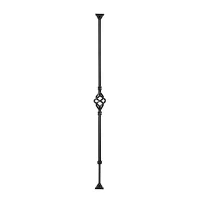 5/8 in. x 5/8 in. x 30-1/4 in. to 38 in. Satin Black Exterior Wrought Iron Basket Adjustable Baluster