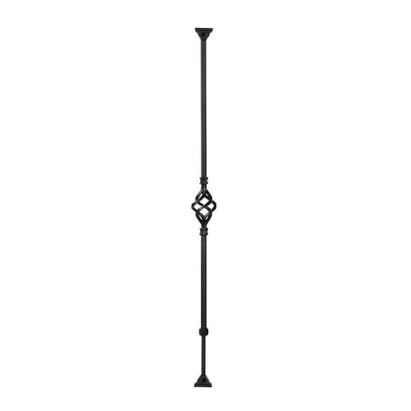 Ole Iron Slides 5/8 in. x 5/8 in. x 30-1/4 in. to 38 in. Satin Black Exterior Wrought Iron Basket Adjustable Baluster