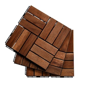 12 in. x 12 in. Brown Square Acacia Wood Interlocking Flooring Tiles (Pack of 10 Tiles) for Patio, Bancony